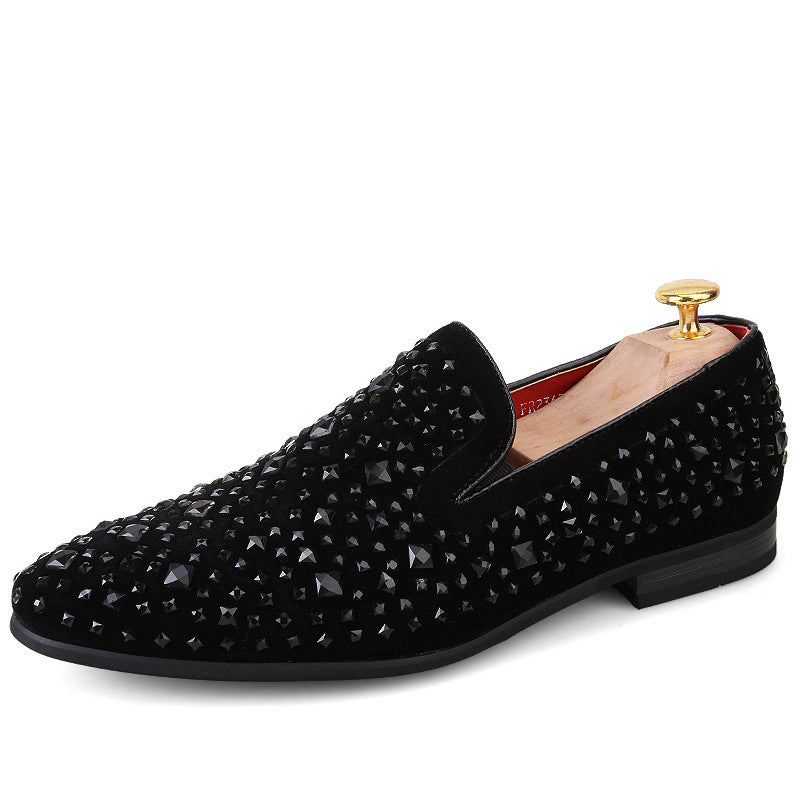 Men's Pointed Toe Rhinestone Sequined Slip-on Business Leather Shoes