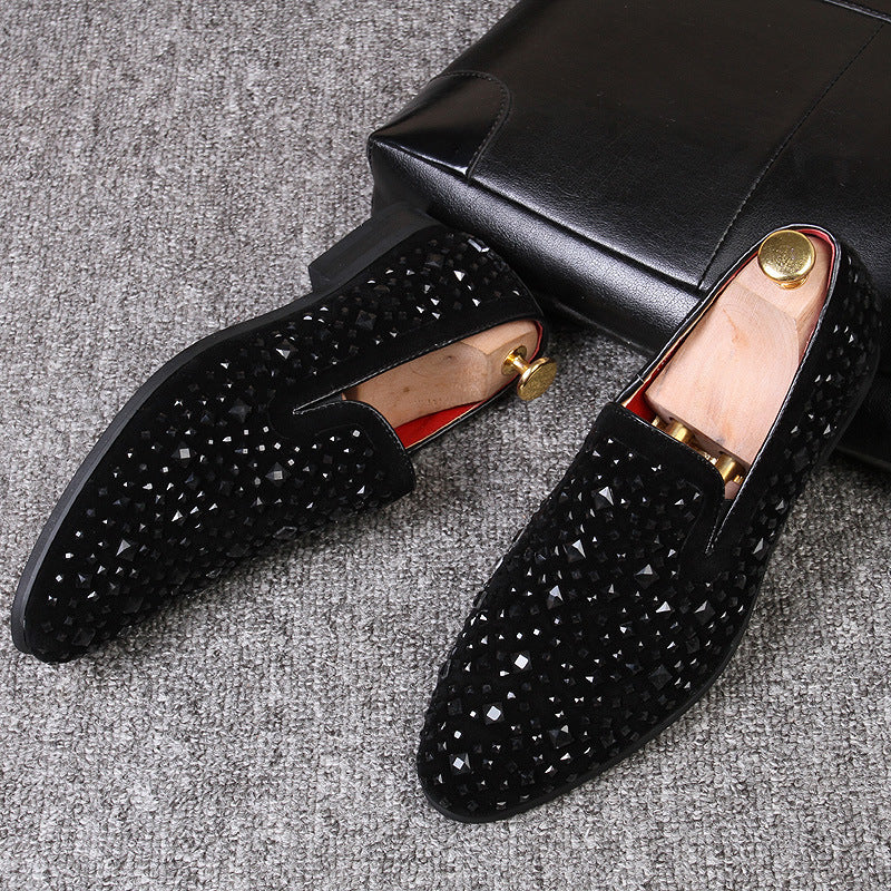 Men's Pointed Toe Rhinestone Sequined Slip-on Business Leather Shoes