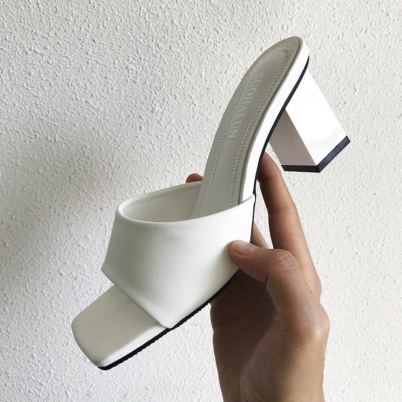 Women's Chunky Slingback Street Square Toe High Sandals