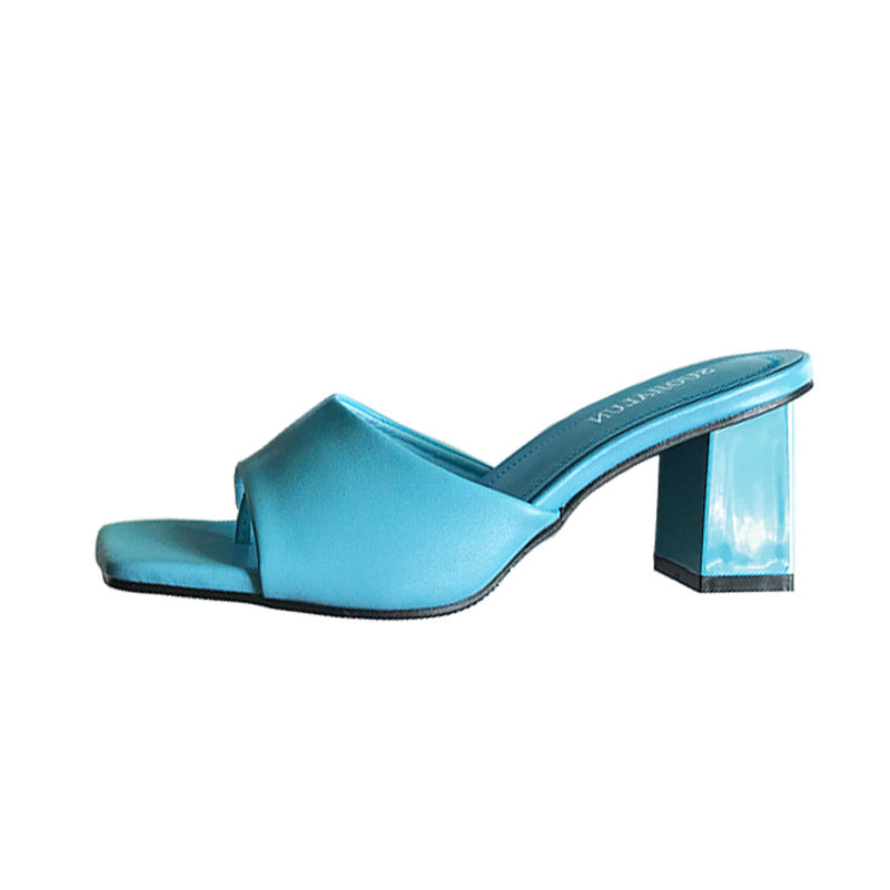 Women's Chunky Slingback Street Square Toe High Sandals