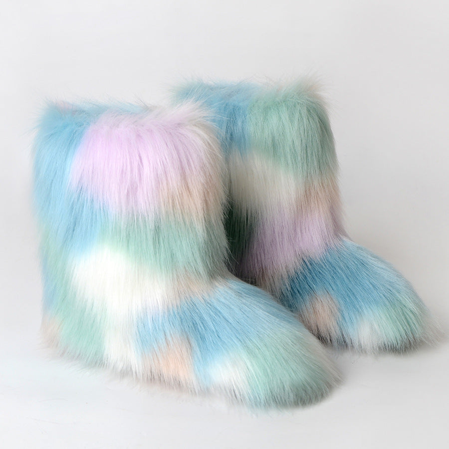 Women's Wool Fur Winter Plush Personalized Length Snow Boots
