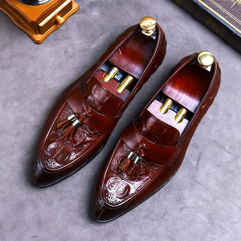 Men's Big Promotion Cowhide Formal British Pattern Embossed Sneakers