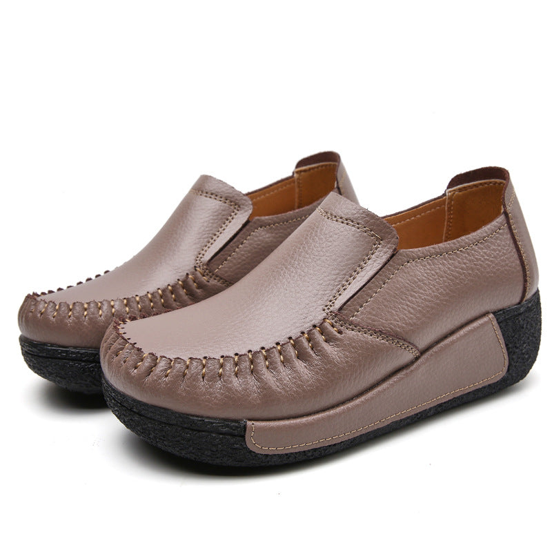 Women's Cowhide Elastic Platform Rocking Comfortable Mom Sneakers