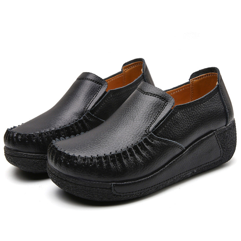 Women's Cowhide Elastic Platform Rocking Comfortable Mom Sneakers
