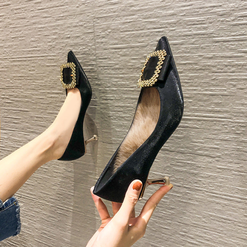 Rhinestone Style High Pointed Stiletto Shallow Women's Shoes