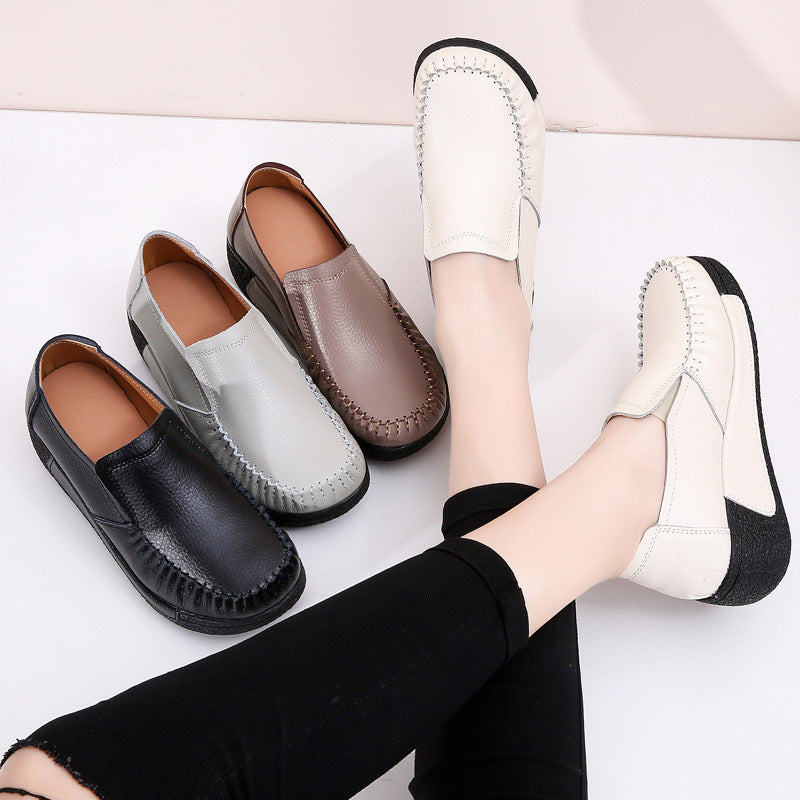 Women's Cowhide Elastic Platform Rocking Comfortable Mom Sneakers