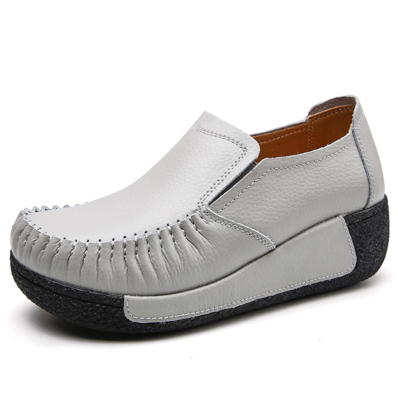 Women's Cowhide Elastic Platform Rocking Comfortable Mom Sneakers