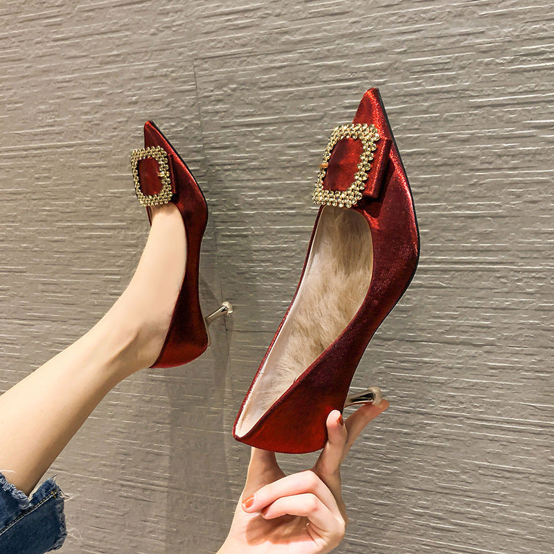 Rhinestone Style High Pointed Stiletto Shallow Women's Shoes