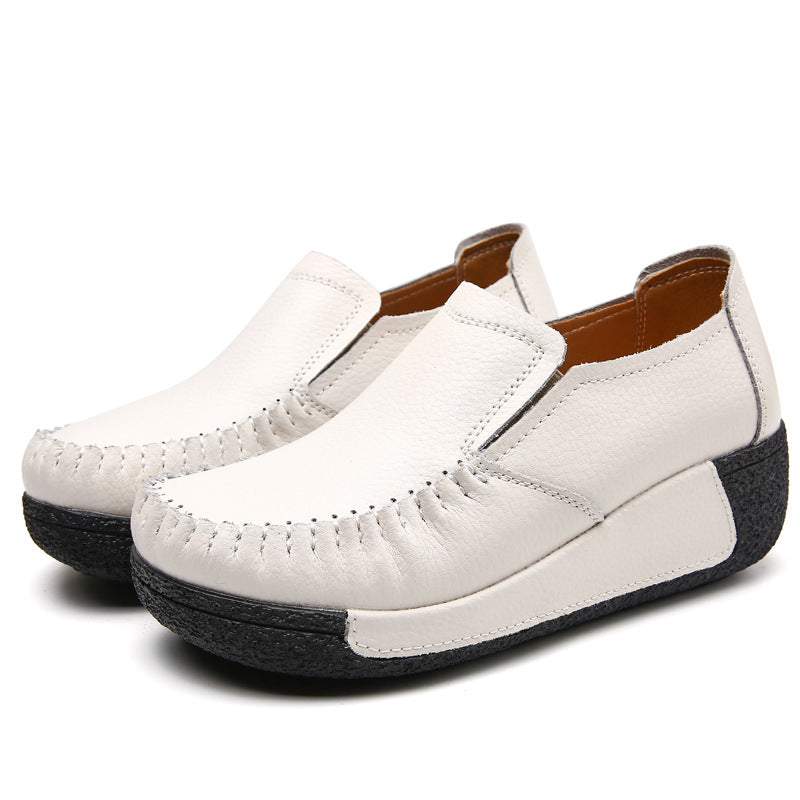 Women's Cowhide Elastic Platform Rocking Comfortable Mom Sneakers