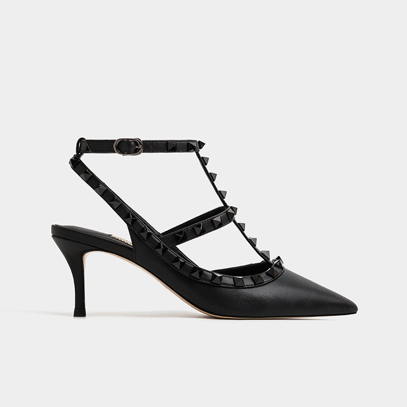 Women's Rivet Pointed Toe High-heeled Stiletto Lace Up For Outer Women's Shoes