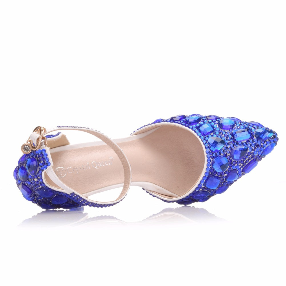 Luxury Rhinestone Pointed Toe High Stiletto Buckle Heels
