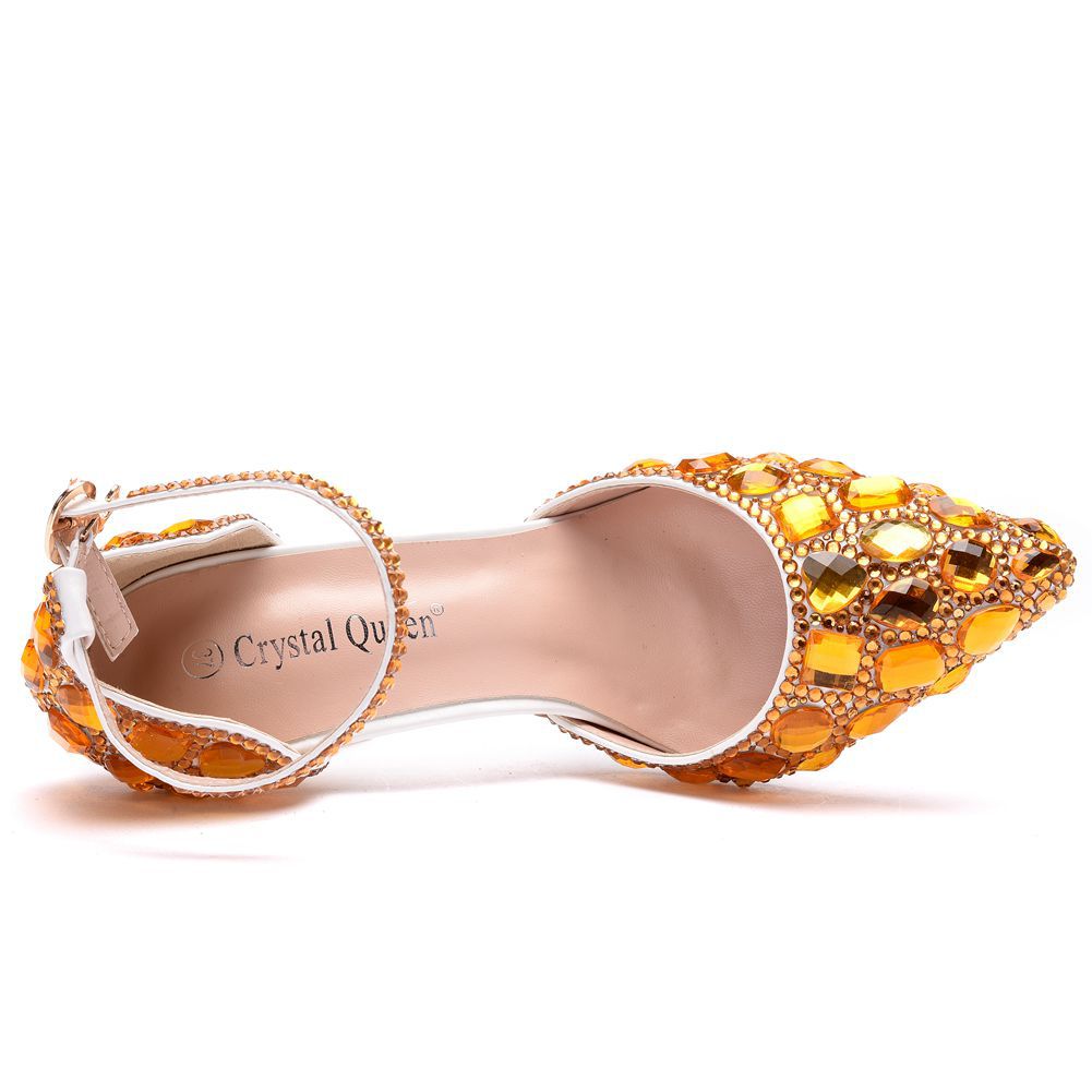 Luxury Rhinestone Pointed Toe High Stiletto Buckle Heels
