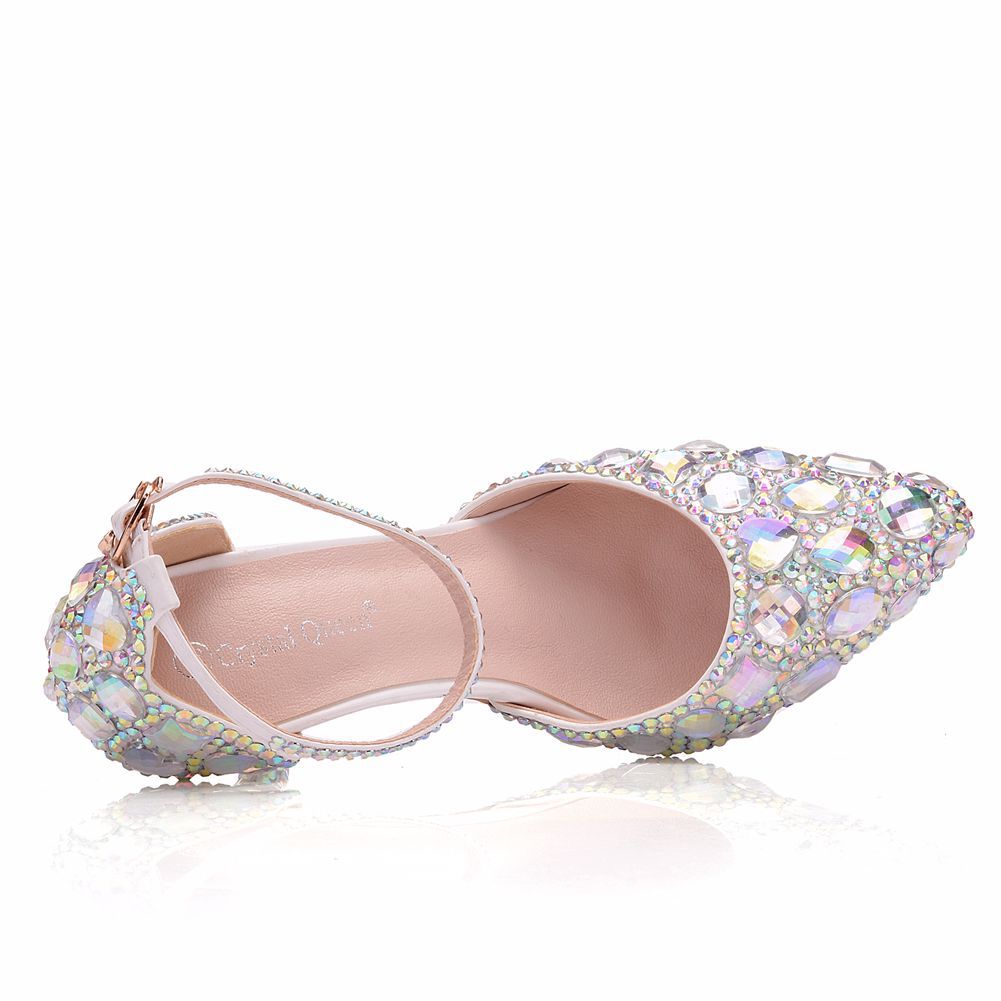 Luxury Rhinestone Pointed Toe High Stiletto Buckle Heels