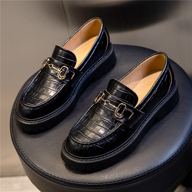 Women's Genuine Spring Chunky Fashion Pumps Platform Leather Shoes
