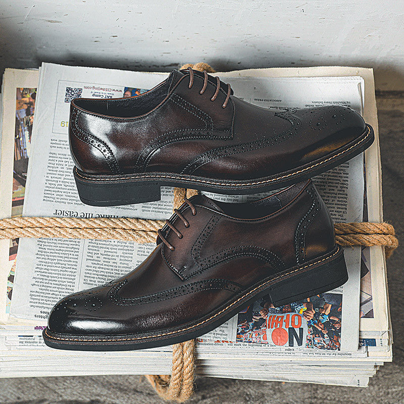 Men's British Style Brogue First Layer Calf Leather Shoes