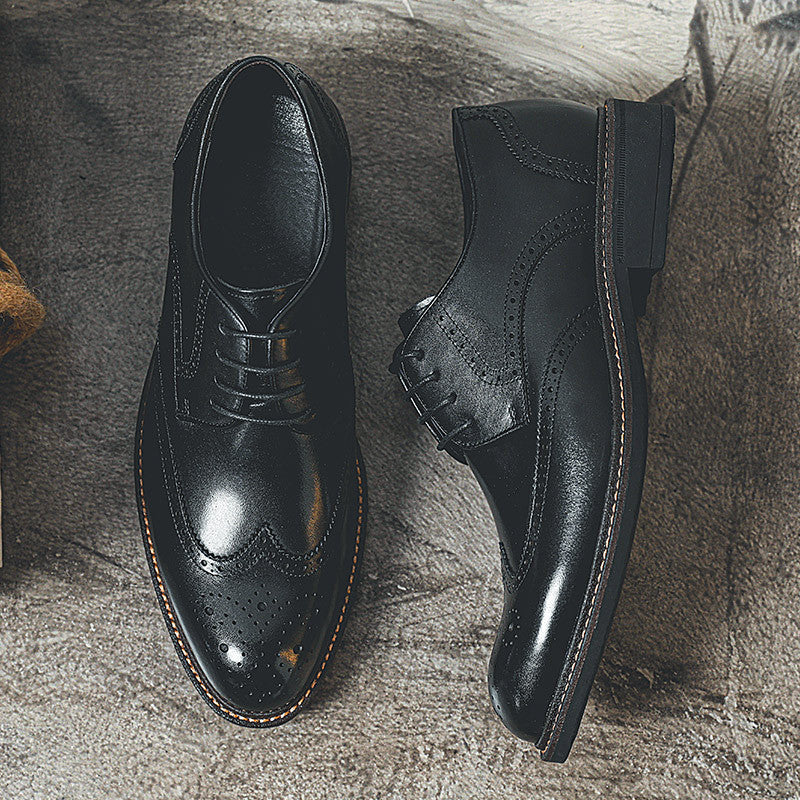 Men's British Style Brogue First Layer Calf Leather Shoes