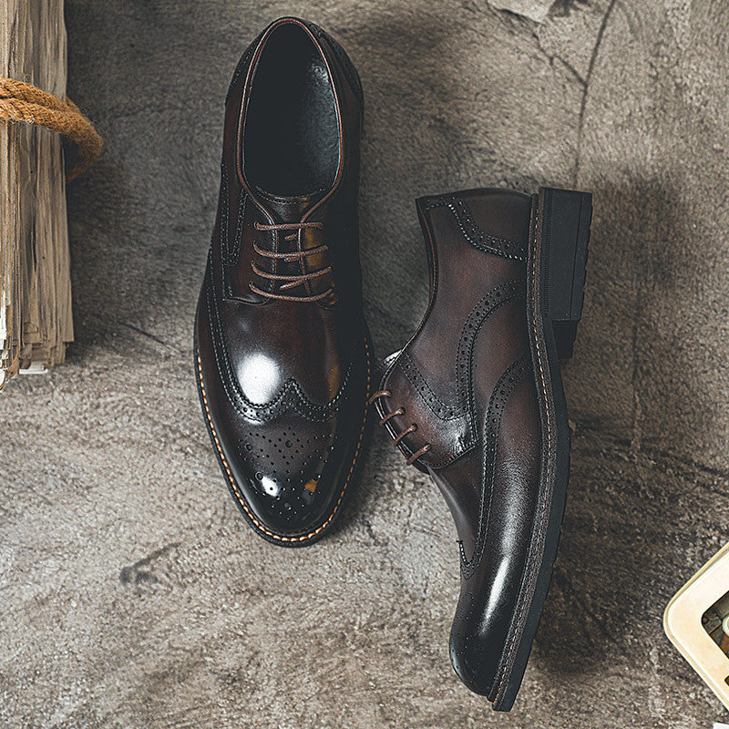 Men's British Style Brogue First Layer Calf Leather Shoes