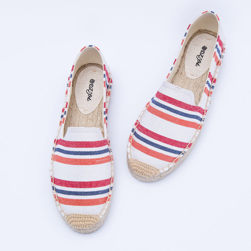 Women's Creative Colorful Striped Linen Breathable Fisherman Canvas Shoes