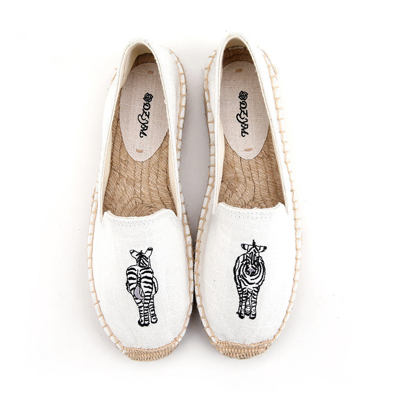 Women's Linen Stitching Flower Fisherman Breathable Straw Canvas Shoes