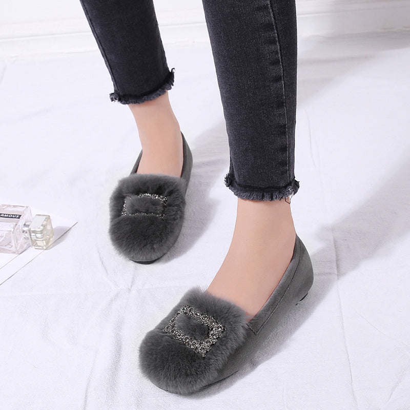 Women's Korean Real Rabbit Fur Fleece-lined Social Casual Shoes
