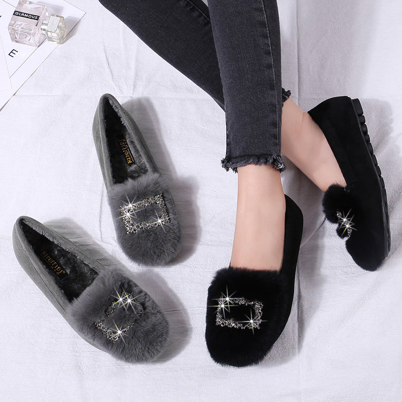 Women's Korean Real Rabbit Fur Fleece-lined Social Casual Shoes