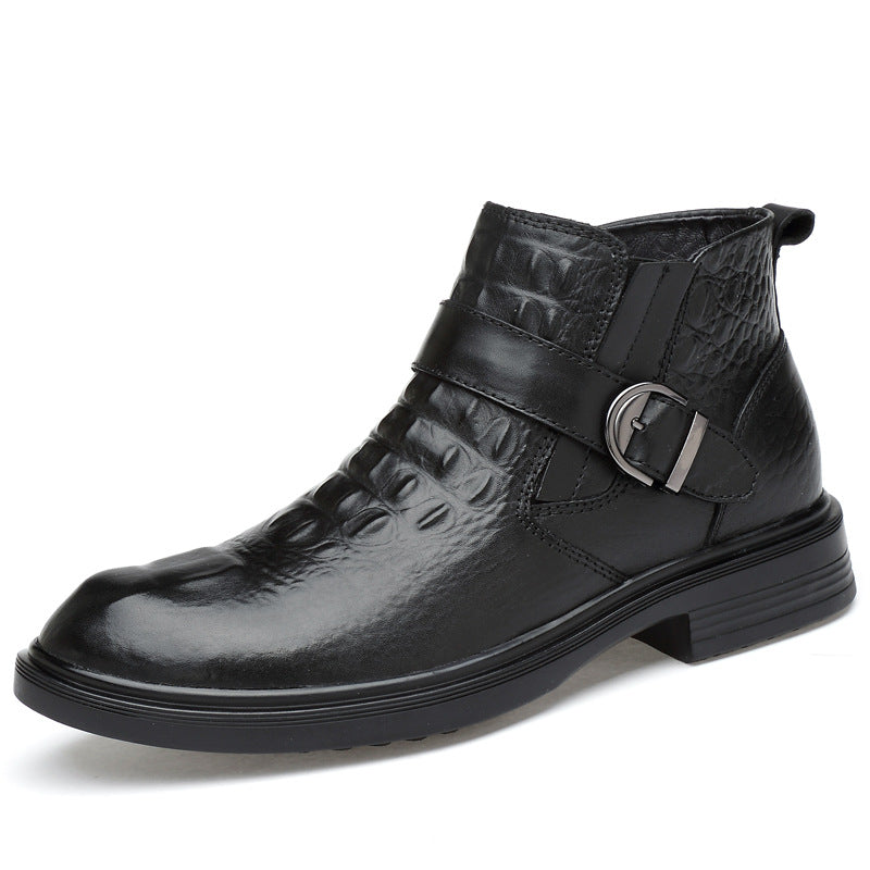 Men's Cowhide Plus Size Pointed Toe Chunky Boots