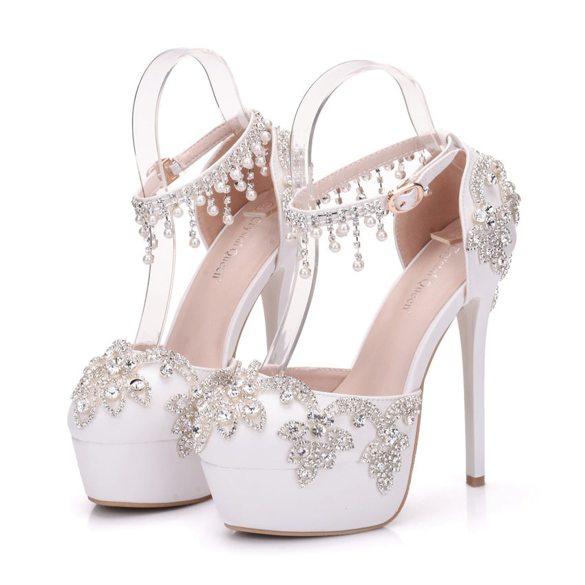 Women's Wedding Pumps Beaded Tassel Chain High Heels