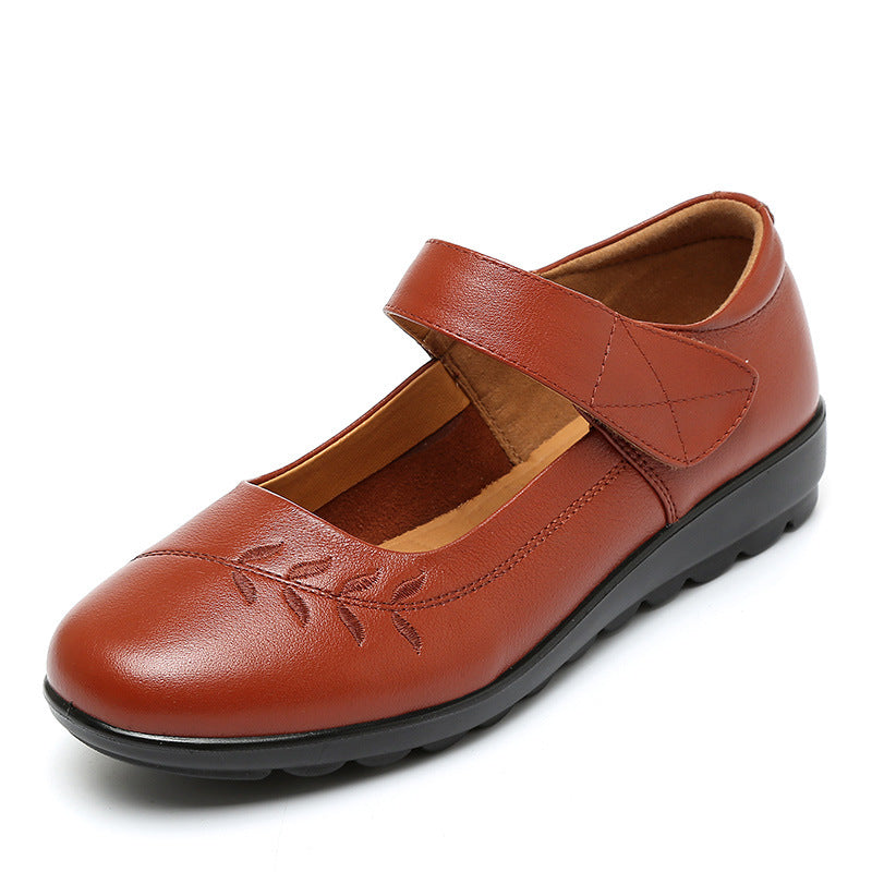 Women's Spring Round Head Genuine Middle Old Mother Women's Shoes