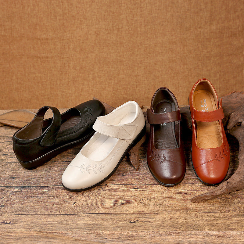 Women's Spring Round Head Genuine Middle Old Mother Women's Shoes