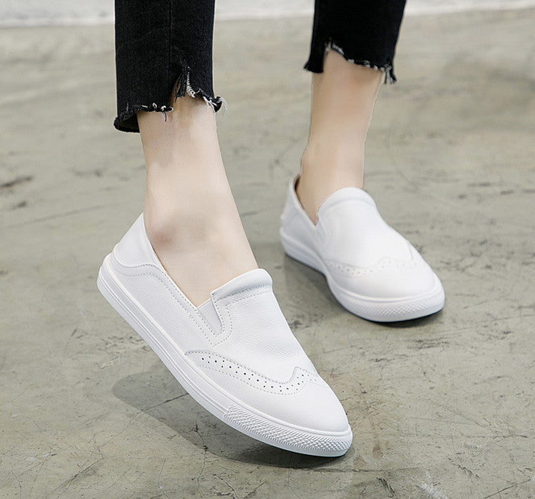 Women's First Layer Cowhide Lazy White Female Casual Shoes