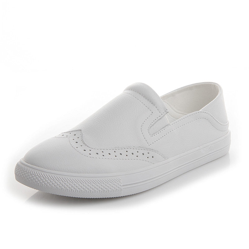 Women's First Layer Cowhide Lazy White Female Casual Shoes