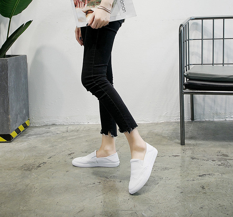 Women's First Layer Cowhide Lazy White Female Casual Shoes