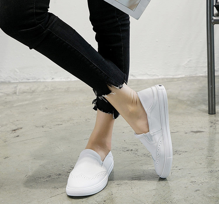 Women's First Layer Cowhide Lazy White Female Casual Shoes