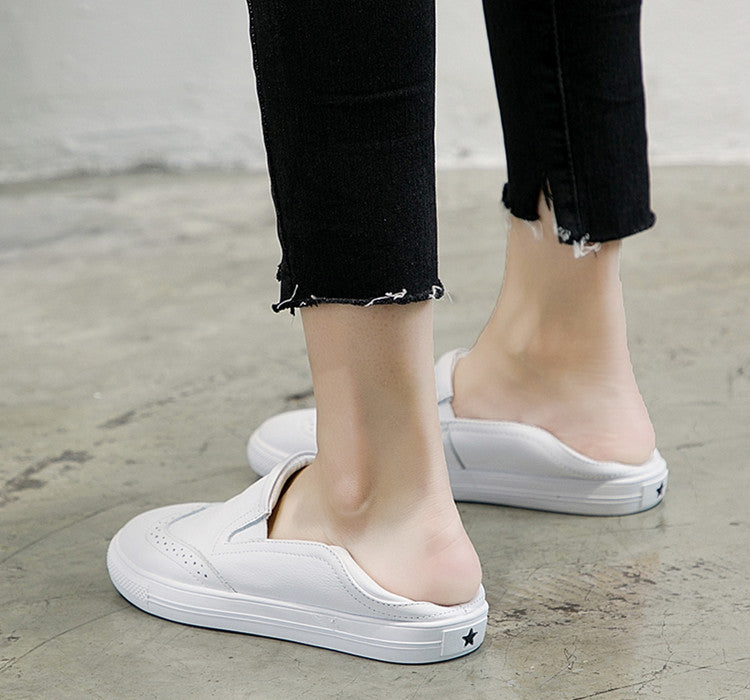 Women's First Layer Cowhide Lazy White Female Casual Shoes