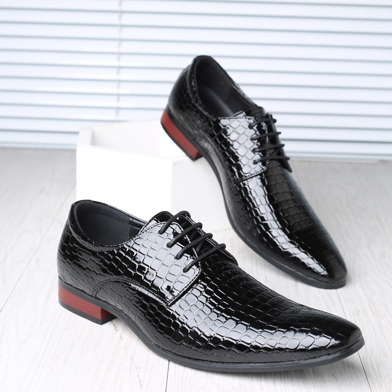 Men's Pointed Stylist Trendy Glossy Stone Pattern Leather Shoes