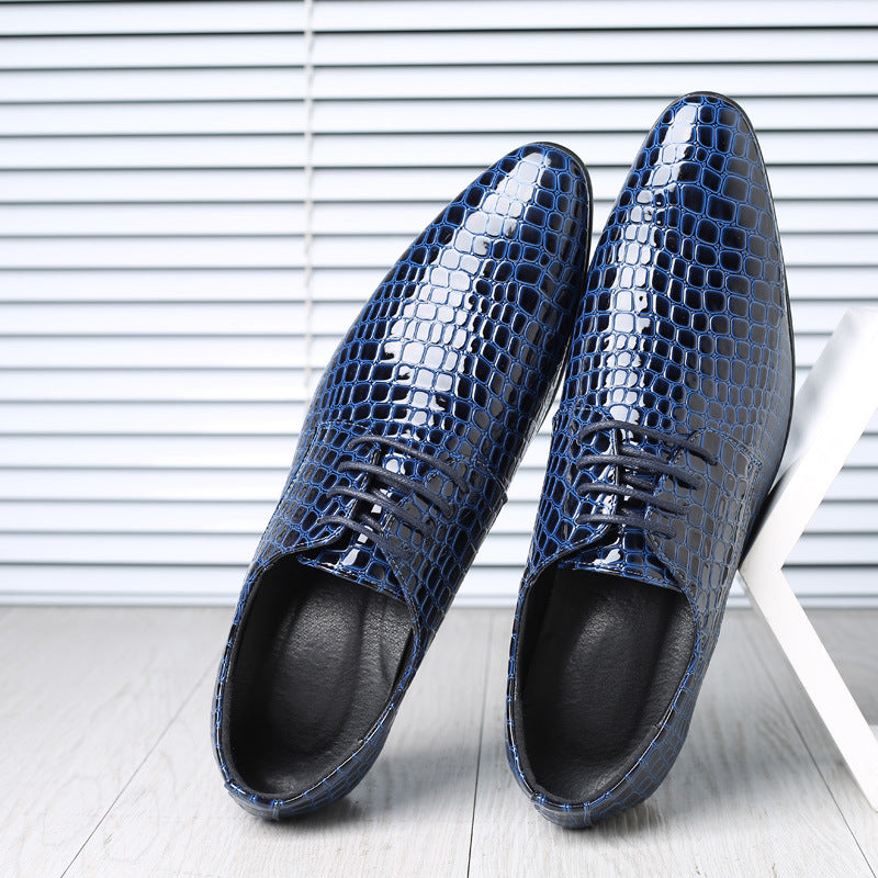 Men's Pointed Stylist Trendy Glossy Stone Pattern Leather Shoes