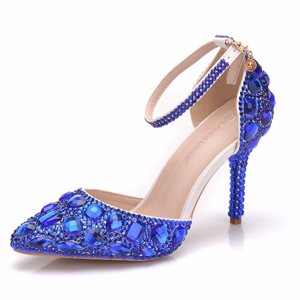 Luxury Rhinestone Pointed Toe High Stiletto Buckle Heels