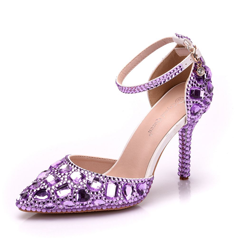 Luxury Rhinestone Pointed Toe High Stiletto Buckle Heels