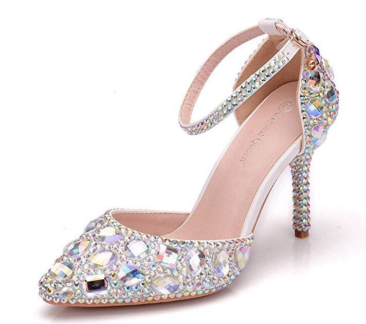 Luxury Rhinestone Pointed Toe High Stiletto Buckle Heels