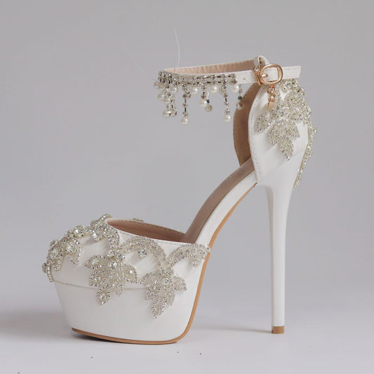 Women's Wedding Pumps Beaded Tassel Chain High Heels