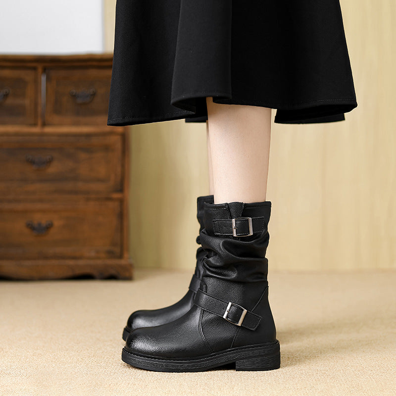 Retro Western Skinny Belt Buckle Joker Boots