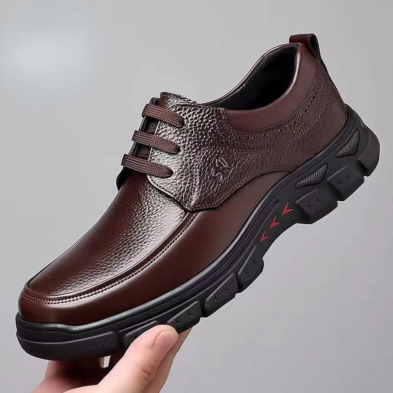 Men's Platform Fleece-lined Cowhide Plus Size Leather Shoes