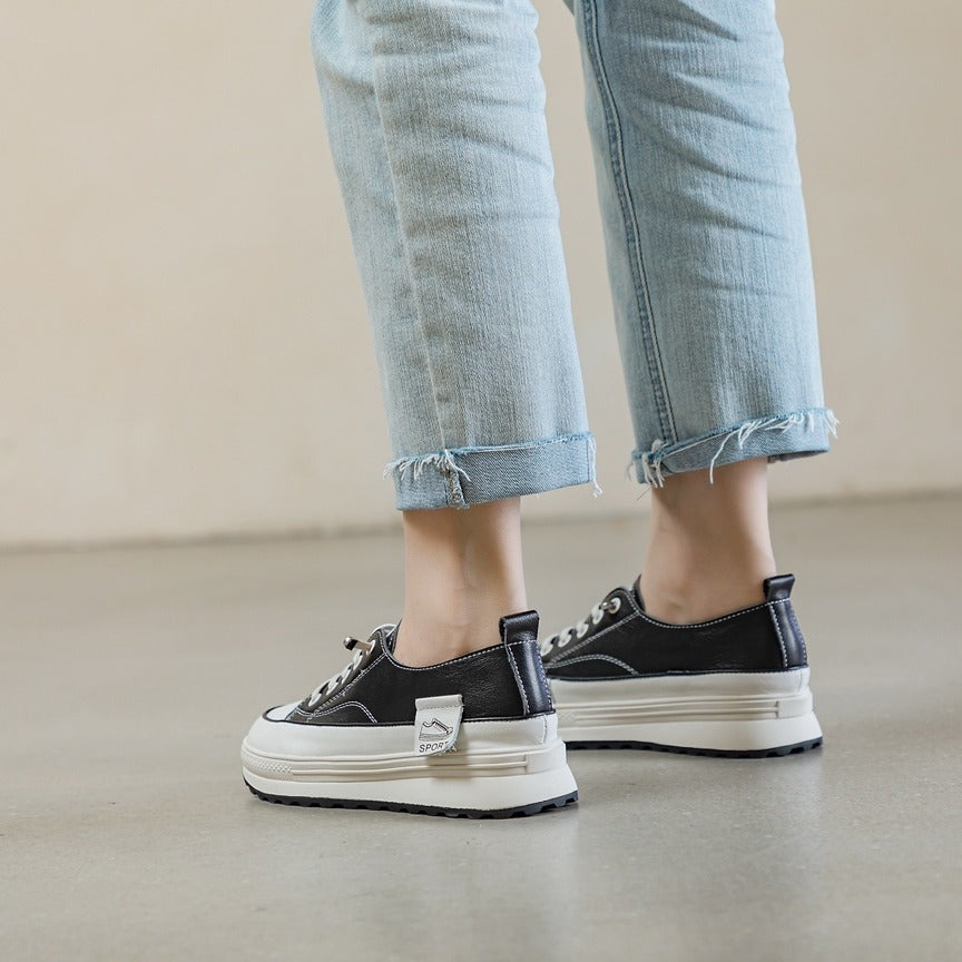 Women's First Layer Cowhide Elastic Band Slip-on Genuine Loafers
