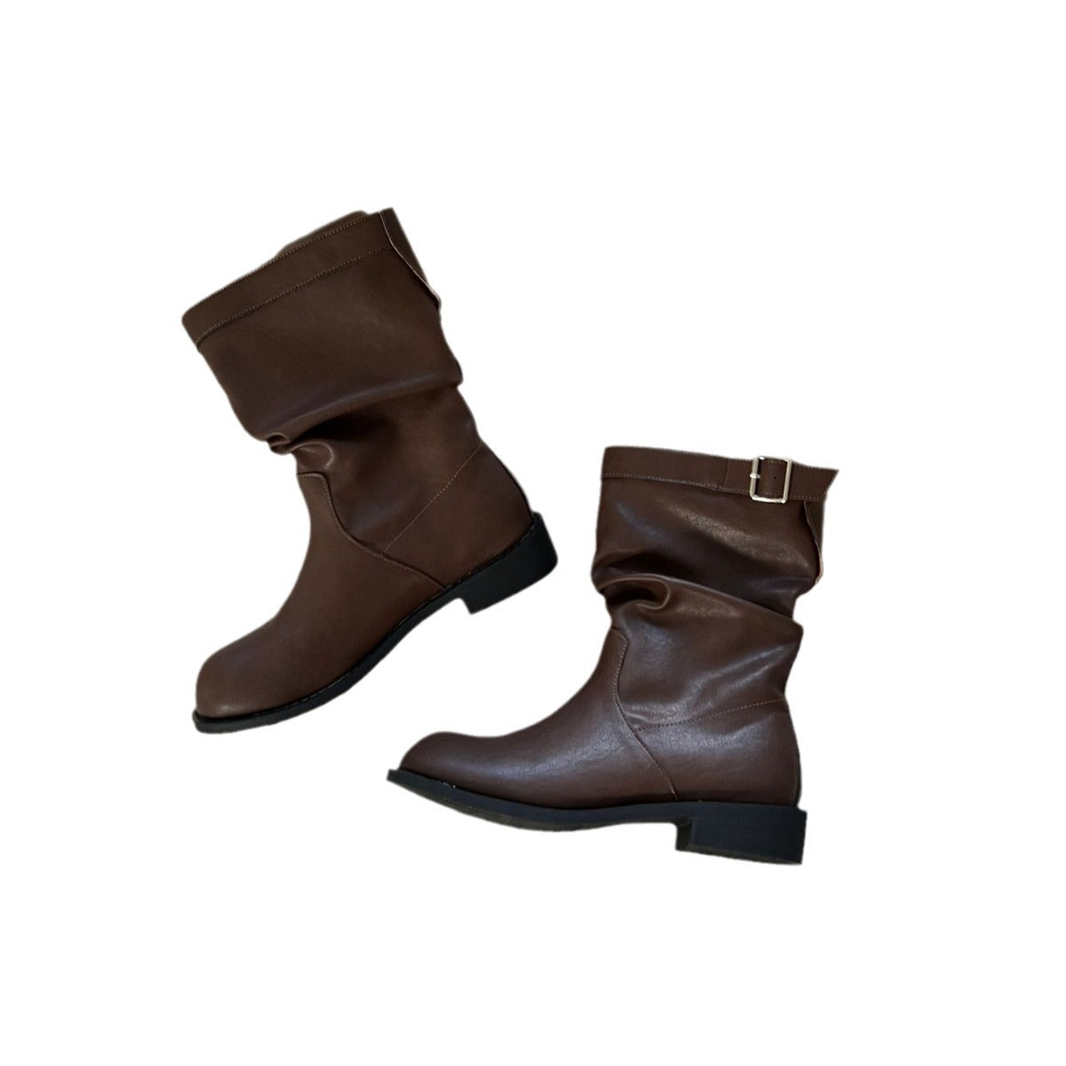 Women's For Retro Round Toe Belt Buckle Slimming Boots