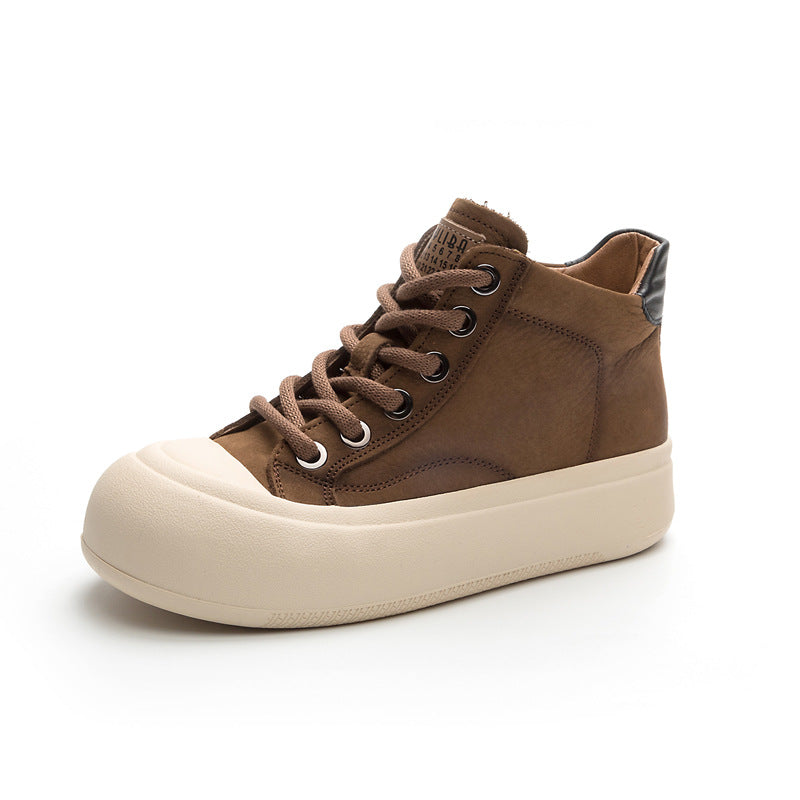 Women's Top Layer Cowhide Platform Short Autumn Boots