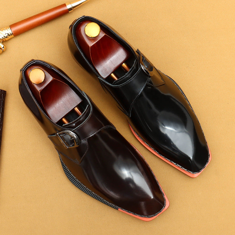 Men's High-grade Patent Glossy British Buckle Business Leather Shoes