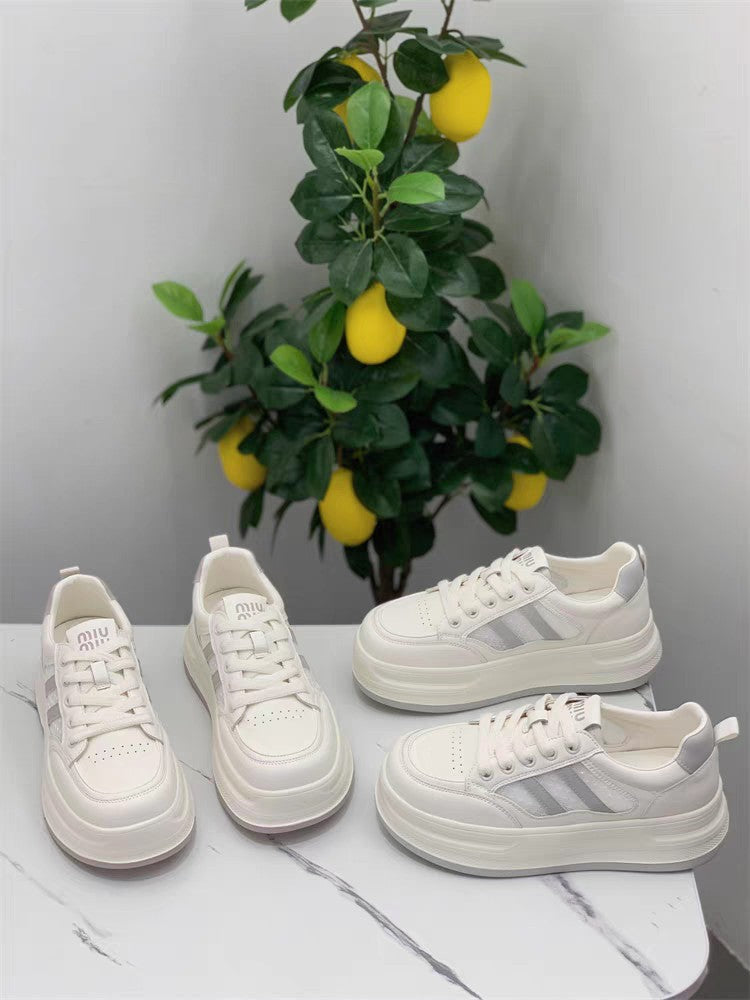 Women's Korean Style Platform White Summer Breathable Sneakers