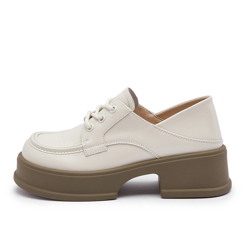 Women's Style Platform Retro Round Toe Genuine Loafers