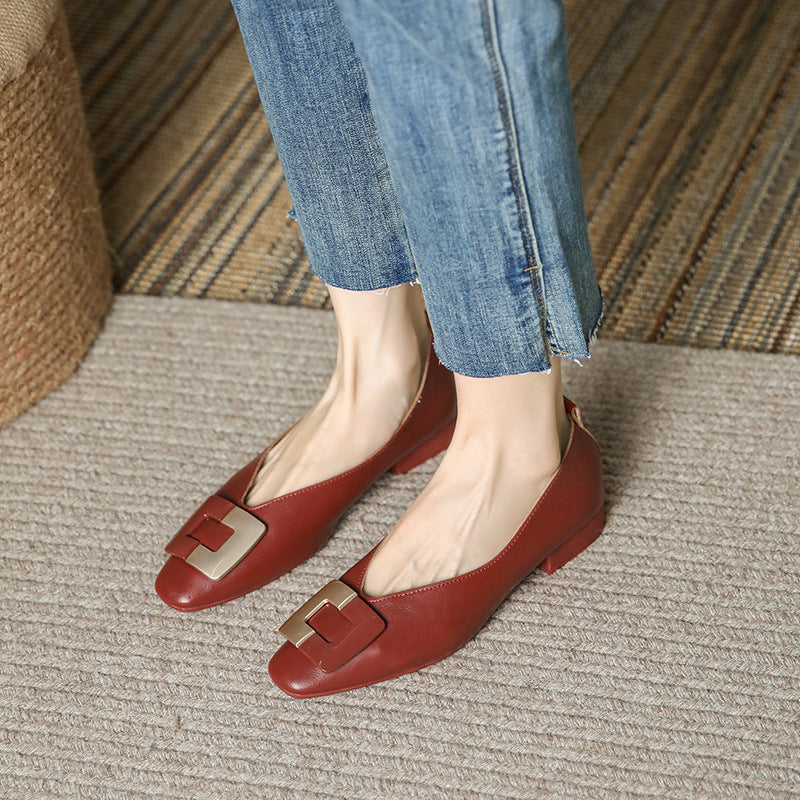 Women's Matching Square Buckle Daily College Round Head Low-cut Low Casual Shoes