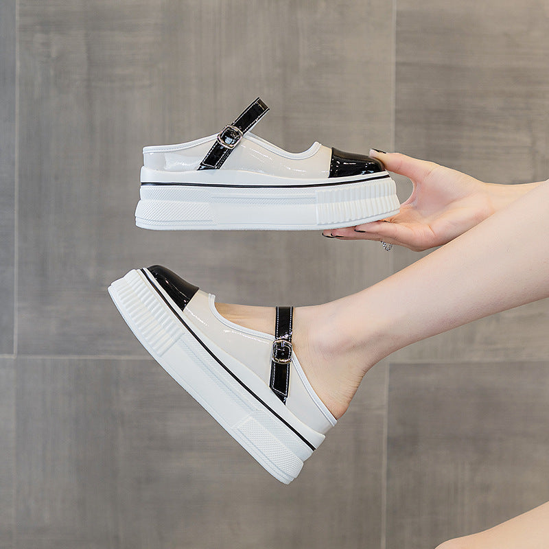 Women's Flat White Mirror Thick Bottom Height Women's Shoes